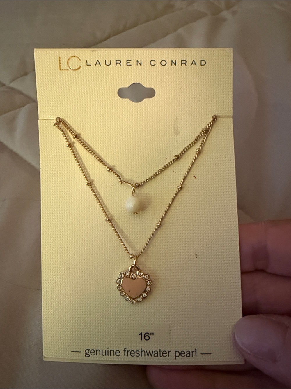 LC Lauren Conrad Gold Layered Heart & Pearl Necklace